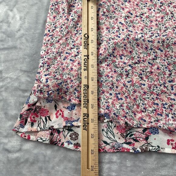 French Connection Top Womens 2 White Pink Multi Floral Chiffon Raw Edge Tank - Picture 12 of 13